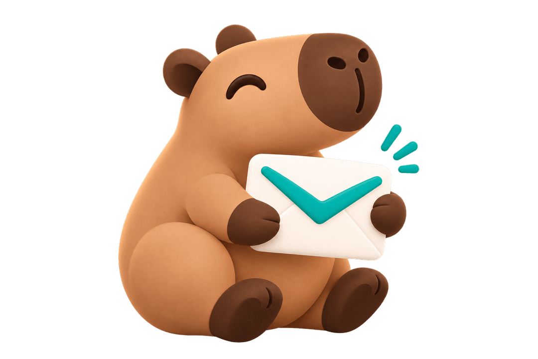 CapiMail capybara mascot holding an envelope